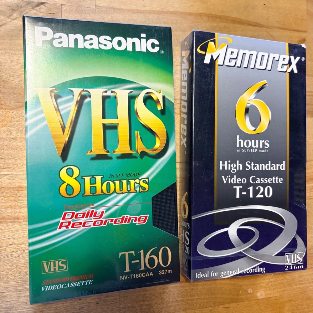 Panasonic T-160 and Memorex T-120 Blank VHS Tapes Lot of 2 New Sealed